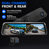 Caméra de tableau de bord 4K à double objectif avec écran miroir IPS 9,66 pouces, Wi-Fi, application mobile, vision arrière et moniteur de stationnement DVR