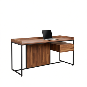 Scrivania per computer con 1 cassetto in noce e struttura in metallo, mobili per ufficio domestico - Product Image 1