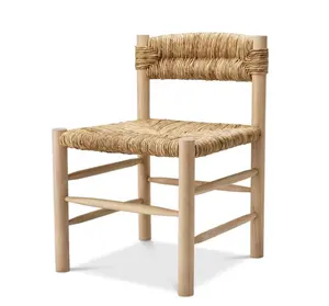 आधुनिक डाइनिंग रूम पेपर रस्सी बुना हुई कुर्सी कस्टम लकड़ी ओक प्राकृतिक सीग्रास रतन डाइनिंग चेयर