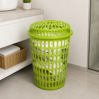 Panier à linge en plastique respirant avec couvercle, panier de rangement pour vêtements sales rond pour la maison