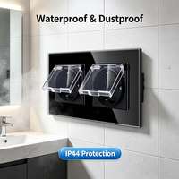 Prise murale double allemande Schuko étanche 16A avec couvercle, série F, panneau en verre trempé noir de luxe 157 mm, norme européenne