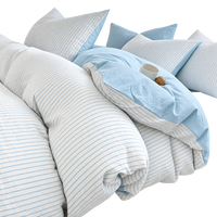 Parure de lit 4 pièces en coton lavé à rayures multicolores tissées géométriques, drap plat, drap-housse, housse de couette, logo personnalisé, vente en gros pour hôtels