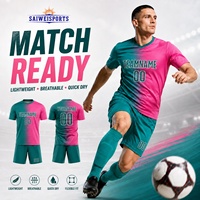 Ensemble de maillots de football personnalisés avec logo d'équipe, uniforme de match de football entièrement sublimé, 100% polyester, séchage rapide, respirant, SAIWIN