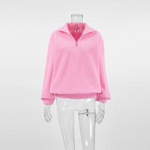 Sudadera de Forro Polar Oversize para Mujer con Cuello Alto, Manga Larga, Color Liso y Cremallera, Estilo Casual de Otoño - Product Image 5