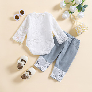 Nuova moda Set di vestiti per bambine in cotone per neonati primavera a manica lunga con tutina bianca <span class=keywords><strong>abbigliamento</strong></span> per ragazze - Product Image 2