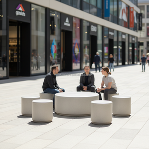 Conjunto de Mesa y Banco Redondos de GRC Ecológicos y Modernos para Exteriores, para Parques y Centros Comerciales, 1 Plaza - Product Image 3
