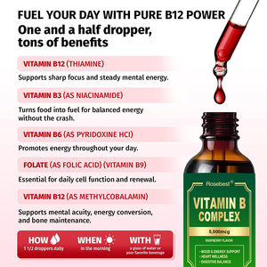 Suplemento Líquido Vegano con Sabor a Frambuesa, Certificado GMP, Marca Privada, Complejo Vitamínico B 5 en 1 Avanzado, en Gotas, para Energía y Concentración - Product Image 4