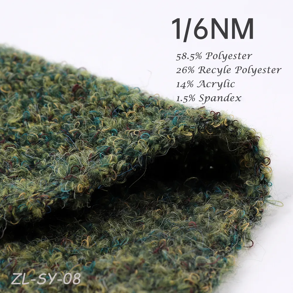 1/6nm 58.5% 26% recyle Polyester 14% Acrylic 1.5% Spandex ưa thích strech phẳng máy dệt kim pha trộn Melange sợi