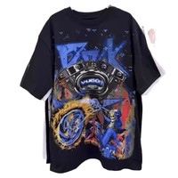Kaos Pria Lengan Pendek 350g Katun Murni Tebal Bermotif Kartun Cetak Digital Model Longgar Gaya Amerika