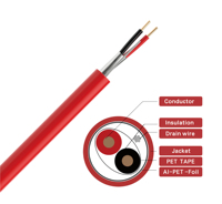 UL Certificated FPLR 2C 18AWG Shielded Bare Copper Stranded Security System Red PVC LSZH Fire Alarm Cable Communication Cable