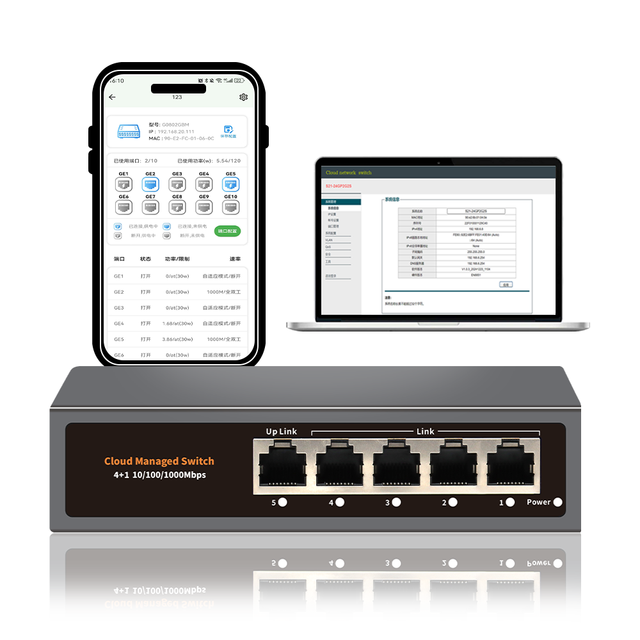 Lite Managed 5 Port Full Gigabit Ethernet Switch Network Switch Cloud WEB APP Managed for Network Transmission