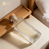 Flacon de parfum en verre transparent 150 ml, flacon de parfum à rayures 120 ml vide, flacon diffuseur en verre 200 ml avec bâtonnets en rotin à vendre
