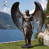 Grande statue d'ange en bronze avec ailes, sculpture masculine grandeur nature personnalisée pour jardin extérieur, villa, église, cimetière, décoration commémorative