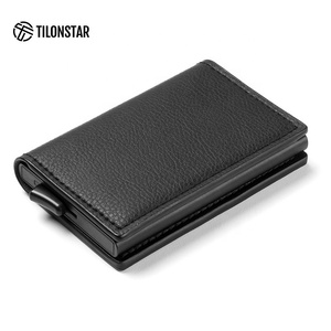 TILONSTAR TVC201 Portable Anti-theft <b>RFID</b> Pop up <b>Wallet</b> Leather Aluminum Card Case Business ID Card Holder <b>Wallets</b> for Men - Product Image 2
