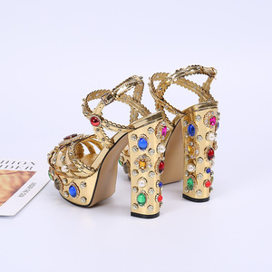 Sandali da Donna Nuovi Sexy con Diamanti, Tacco Alto e Spesso, Eleganti e alla Moda - Product Image 3