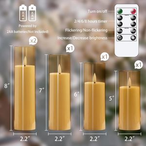 Ensemble de bougies sans flamme en acrylique, effet vacillant, télécommande, fonctionnant sur piles, lumière LED électrique, Noël, Halloween, pilier 3D - Product Image 5