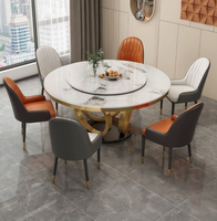 Table à manger moderne de luxe, base en acier inoxydable, plateau en marbre, matériau en verre, meubles pour la maison, l'hôtel, la villa, le salon, la cuisine, la salle à manger