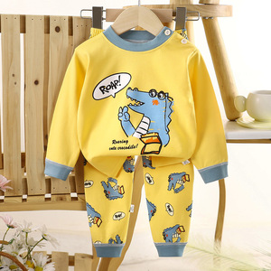 Conjunto de Ropa Interior Infantil de Algodón Puro para Niños y Niñas, Camiseta Interior Larga de Otoño, Absorbente de Humedad, con Estampados de Animales de Dibujos Animados - Product Image 3