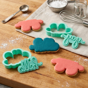Ensemble de découpoirs et d'estampes en plastique pour biscuits « <span class=keywords><strong>Hello</strong></span> » et « Joy » – Découpoirs à fondant pour la pâtisserie, la décoration de gâteaux et les biscuits sucrés - Product Image 1