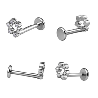 Piercing d'oreille en titane ASTM F136 en forme de fleur, à filetage interne, avec zircon, pour labret, hélix, clou d'oreille, bijoux de mode