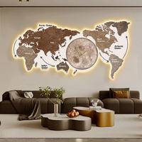 Decoración Moderna para el Hogar, Mapa del Mundo con Luces LED, Decoración Simple para Sala de Estar, Cuadro con Luz LED y Reloj