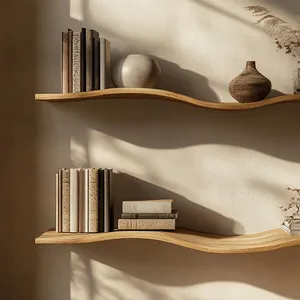 Solid Wood Home Decor Handcraft Wavy Rustic <strong>Wooden</strong> <strong>Shelf</strong> Mid Century Bookcase Wavy Floating <strong>Shelf</strong> - Product Image 1