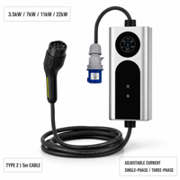 Chargeur EV portable 3,5 kW 7 kW 11 kW Type 2 Câble de 5 m Mode 2 Utilisation domestique IP65 OLED CE TUV RoHS Garantie 1 an OEM Vente en gros