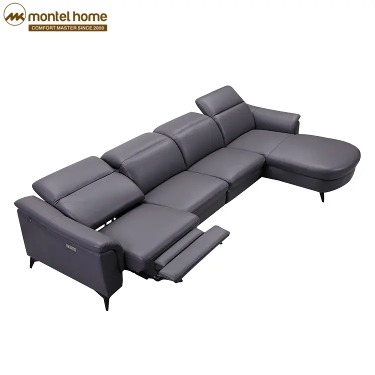 Montel elektrikli köşe kanepeler L şekli oturma odası mobilya deri gri köşe kanepe Recliner fonksiyonel kesit çekyat