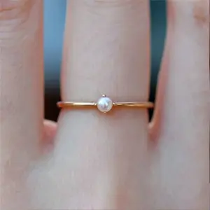 New Tide Top Quality Temperament Minimalist Circle Gold Plated Tiny Pearl Women Ring