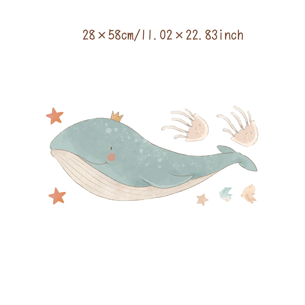 Baleine bleu clair portant la couronne