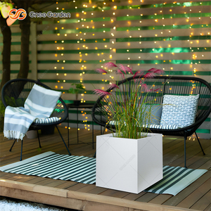 Jardinière carrée en acier galvanisé blanc anti-rouille pour balcon extérieur, pour plantes vertes - Product Image 6