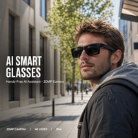 Lunettes intelligentes avec caméra 4K 30FPS, photo 20MP, stabilisation 6 axes, étanches IP66, lunettes vidéo portables pour l'extérieur