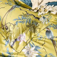 Ensemble de housse de couette en coton doux à 100% avec imprimé de fleurs et d'oiseaux de style jardin chinois, design réversible bleu paon, ensemble de literie 3 pièces
