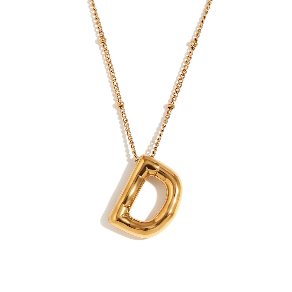 Party Balloon Letter Pendant Necklace - Gold -D