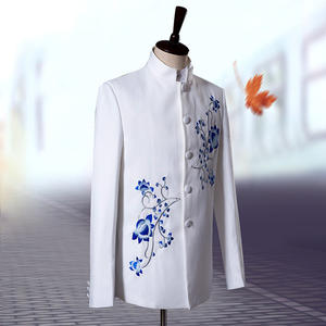 Traje de Hombre Bordado, Traje Casual Estilo Zhongshan, Azul y Blanco Porcelana, <span class=keywords><strong>Ropa</strong></span> para Presentaciones en Escenario - Product Image 3