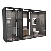Cabine d'exposition moderne noir mat pour salle de bain, salle de simulation de salle d'exposition d'articles sanitaires, espace personnalisable pour toilettes, douche et meuble-lavabo