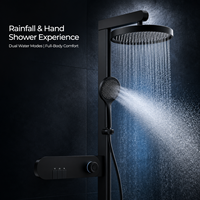 Système de douche moderne noir mat à touches piano, ensemble de douche de luxe pour salle de bain avec jet de pluie doux, mitigeur mural et douchette à main