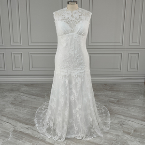100% vraies Photos bohême balayage Train sans manches sirène dentelle robe de mariée col rond Appliques robe de mariée pour les femmes sur mesure - Product Image 1