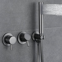 Système de douche thermostatique à double poignée avec finition chromée brossée, construction en laiton, noyau de valve en céramique