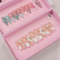 Lot de 10 faux ongles en acrylique courbés faits à la main, de luxe, réutilisables, design personnalisé, avec emballage à marque privée