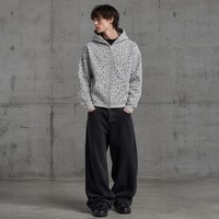 Felpa con Zip Personalizzata Stampa Leopardata Grigia Vintage Oversize Stampa Digitale Streetwear Logo Personalizzato in Spugna Francese per Uomo