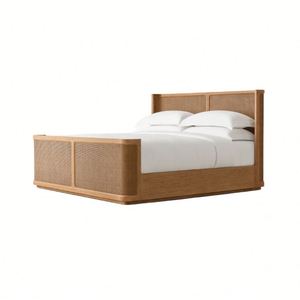 Cama Moderna de Madera Maciza de Roble y Ratán, Duradera, Tamaño King - Product Image 4