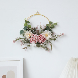 Iron Ring <b>Bouquet</b> <b>Artificial</b> Flower Wall Decoration Rose Eucalyptus Plastic Silk Flowers Wedding Home Decor - Product Image 1