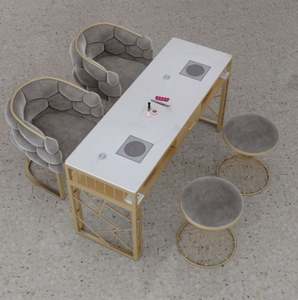 Juego de cuidado de manicura de mesa y sillas de técnico de uñas de metal de lujo ligero - Product Image 1