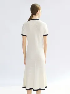 Korean Cotton Mix Elegant Slim Button Casual Short Sleeve Breathable Knitted <strong>Maxi</strong> Length Summer <strong>Cardigan</strong> Women's A-Line Bodycon - Product Image 3