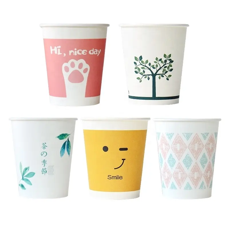 Xícaras de papel feito sob encomenda, xícaras de papel adoráveis do logotipo personalizado para água/café/chá, xícara de café biodegradável, tigela de papel, parede dupla, cartão branco