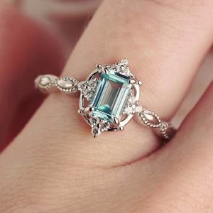 <b>Vintage</b> Hot Selling Design Women Jewelry S925 Emerald Cut Aquamarine Moissanite Cz Engagement <b>Ring</b> Dainty <b>Rings</b> - Product Image 1