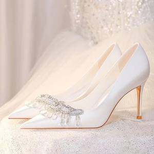 Scarpa da <span class=keywords><strong>Sposa</strong></span> Décolleté di Lusso con Tacco a Spillo Stile Francese Cristallo Bianco Comoda - Product Image 3