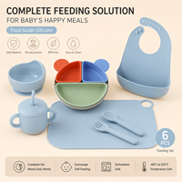 Ensemble repas bébé en silicone de qualité alimentaire avec assiette à ventouse, bavoir, bol, tasse, cuillère, fourchette, set de table et logo personnalisé
