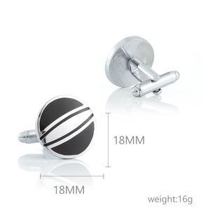 ファッション エレガント ヴィンテージ ラウンドメタル ブラックエナメル ストライプ メンズ カフスボタン - Product Image 2